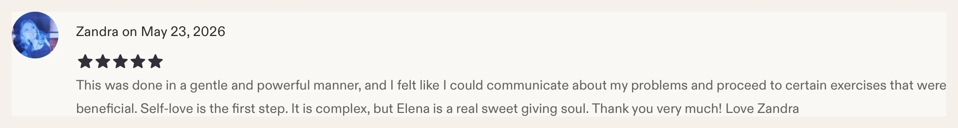 Etsy review from Zandra, 5 stars