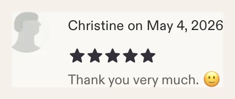 Etsy review from Christine, 5 stars